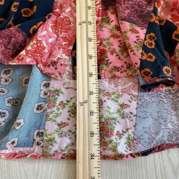 For the Republic Boho Floral Patchwork Button Up Shirt Women 1X Pink Cottagecore - Picture 9 of 11